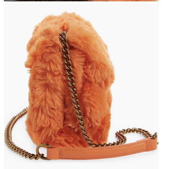 New $225 KURT GEIGER Medium Kensington Faux Fur Crossbody Bag In Orange - Picture 2 of 7